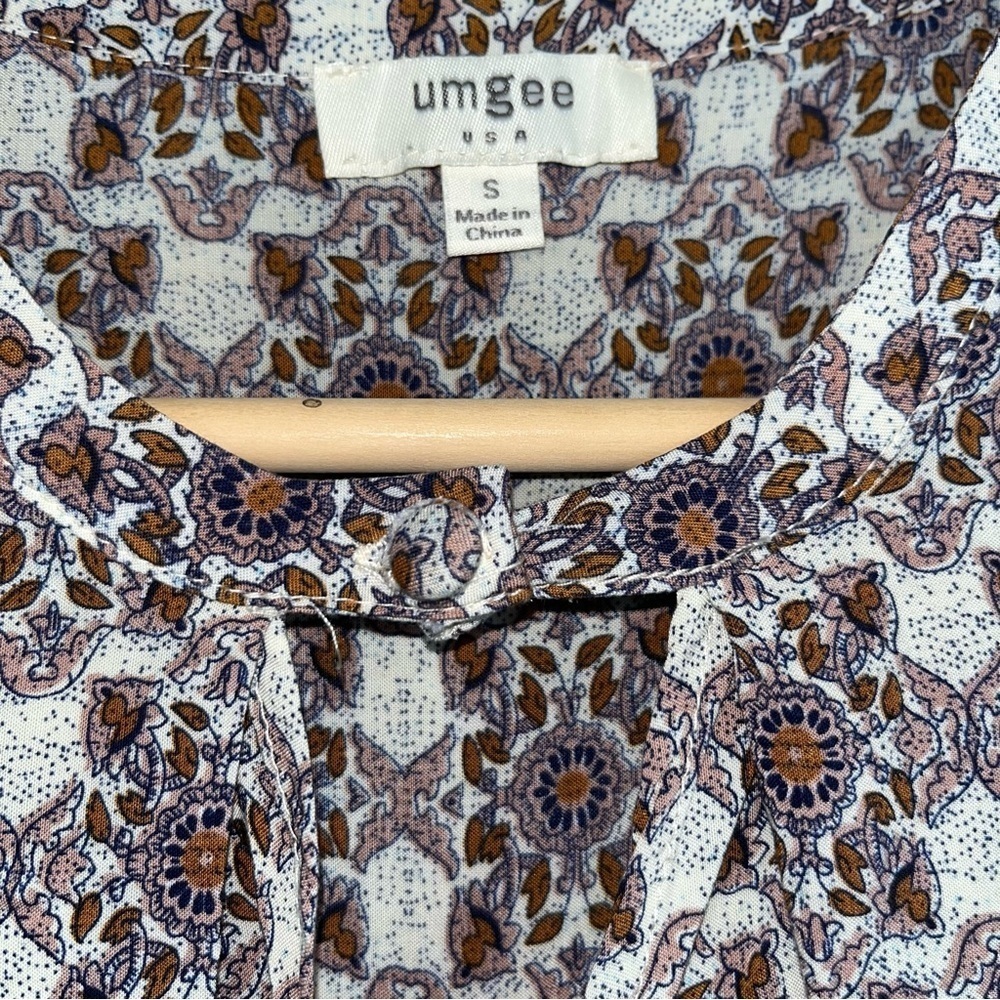 Umgee Boho Mixed Print Open Neck High Low Dress - Picture 4 of 5